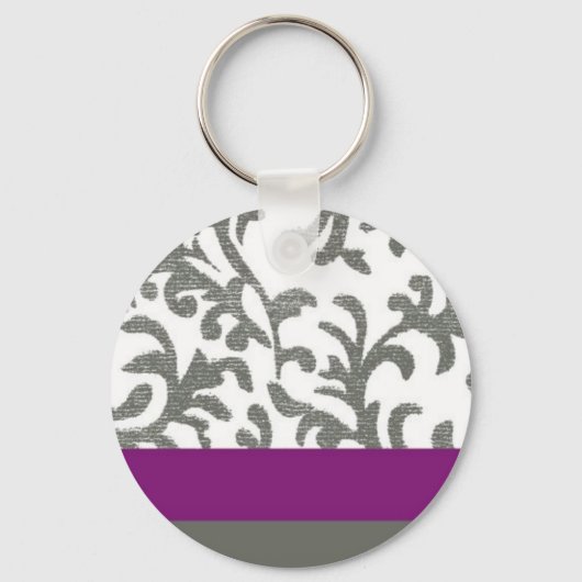 Paarse en grijze Floral Pattern Sleutelhanger (Voorkant)