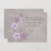  Paarse en grijze Floral sparen de datum Aankondigingskaart (Voorkant / Achterkant)