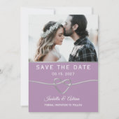 Paarse en grijze fotobruiloft save the date (Voorkant)