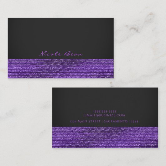 Paarse en grijze moderne Glam-sequins Visitekaartje (Voorkant / Achterkant)