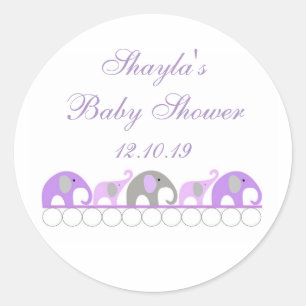 Paarse en Grijze Olifant Baby shower Favor Ronde Sticker