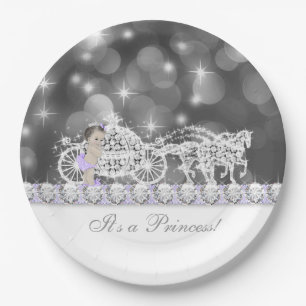 Paarse en grijze prinses baby shower papieren bordje