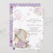 Paarse en grijze versieringen van Baby shower Kaart (Voorkant / Achterkant)