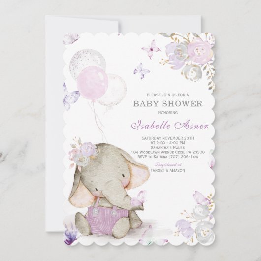 Paarse en grijze versieringen van Baby shower Kaart (Voorkant)