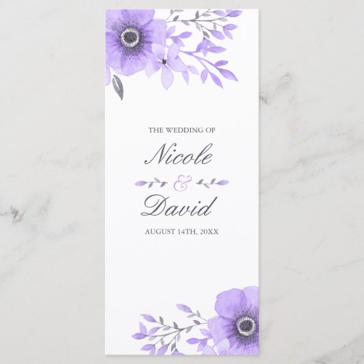 Paarse en Grijze Waterverf Bloemen Huwelijk Progra Programma (Voorkant)