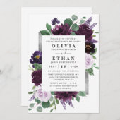 Paarse en Grijze Zilveren Waterverf Verlovingsfees Kaart (Voorkant / Achterkant)