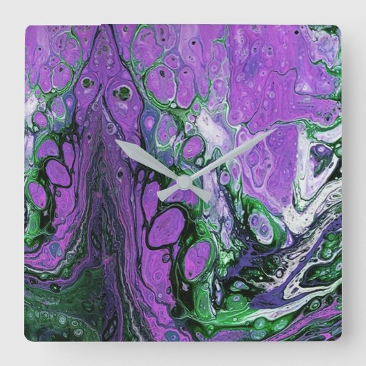 Paarse en groene abstracte verf vierkante klok (Voorkant)