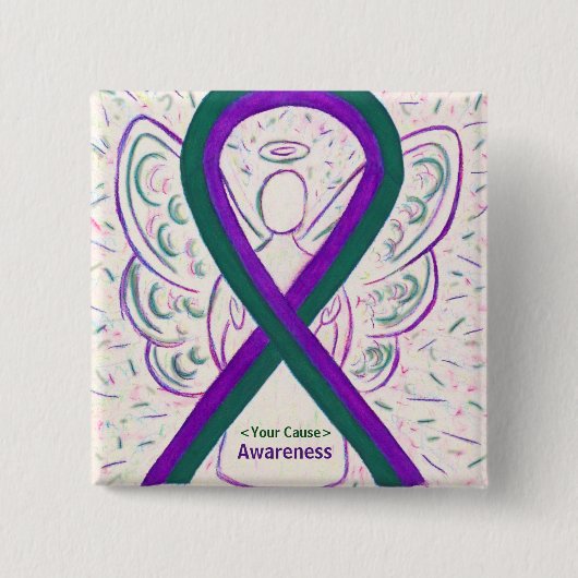 Paarse en groene bewustwording Ribbon Angel Button (Voorkant)