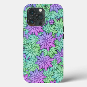 Paarse en groene bloemen iPhone 13 pro hoesje