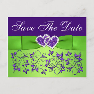 Paarse en Groene Bloemen Save the Date Briefkaart