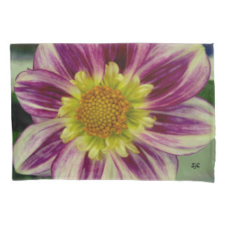 Paarse en groene dahlia kussensloop