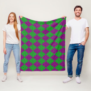 Paarse en groene diamantglitter fleece deken