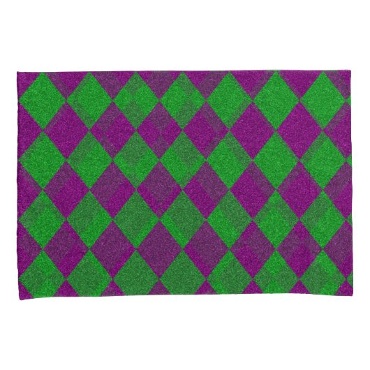 Paarse en groene diamantglitter kussensloop (Voorkant-Rechts)