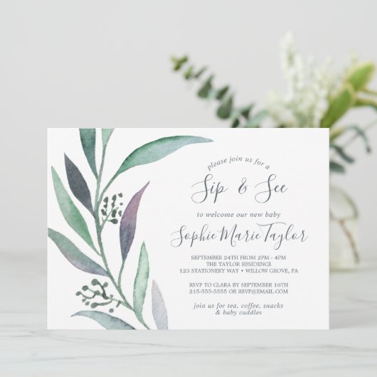 Paarse en groene Eucalyptus Sip en Zie Kaart (Staand voorkant)