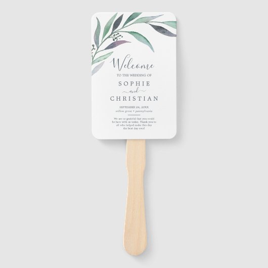Paarse en groene Eucalyptus Wedding Programme Fan Handwaaier (Voorkant)