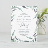 Paarse en groene eucalyptusbruiloft kaart (Staand voorkant)