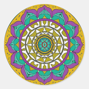 Paarse en groene Flo Mandala Klassic Round Sticker