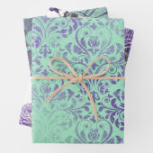 Paarse en groene "Floral wrapping Sheets" Inpakpapier Vel (In situ)