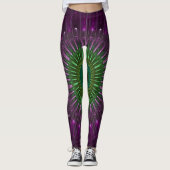Paarse en groene fractale illusie leggings (Voorkant)