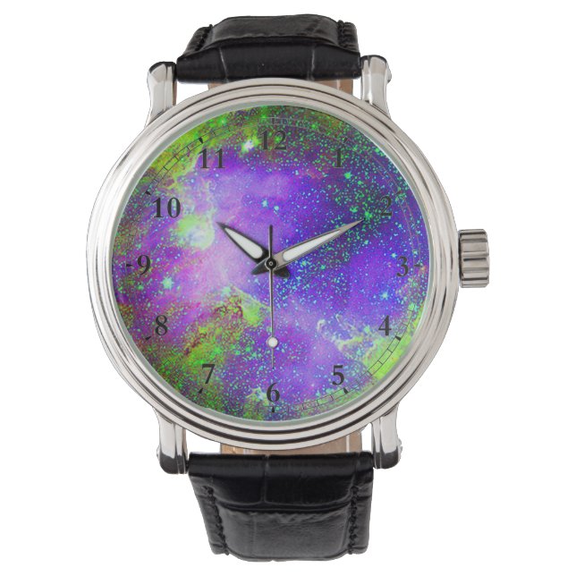 paarse en groene Galaxy Nebula ruimte afbeelding. Horloge (Voorkant)