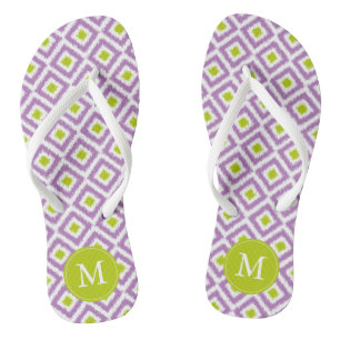 Paarse en groene Ikat Pattern Monogrammen Teenslippers