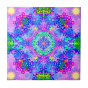 Paarse en groene Kaleidoscoop Fractal Tegeltje