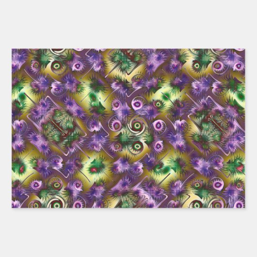 Paarse en groene kerstfractaaltextuur inpakpapier vel (Voorkant 2)
