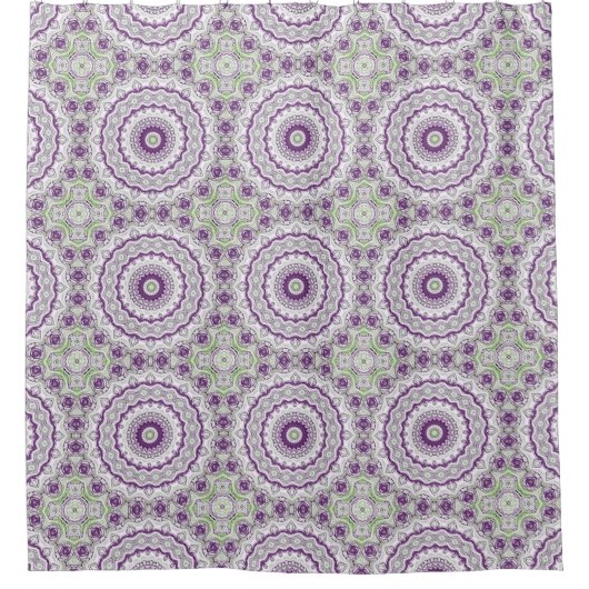 Paarse en groene mandala patroon ontwerp douchegordijn (Voorkant)