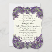 Paarse en Groene Peacock Ivory Wedding Invitation Kaart (Voorkant)