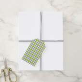 Paarse en groene plaid cadeaulabel (Met Touw)