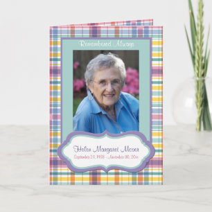 Paarse en Groene Plaid Memorial Kaart met Foto