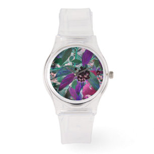 Paarse en groene plant horloge