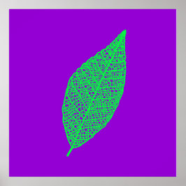 Paarse en groene skeletblaadje lijnkunst poster