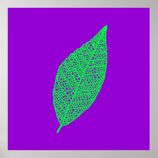 Paarse en groene skeletblaadje lijnkunst poster