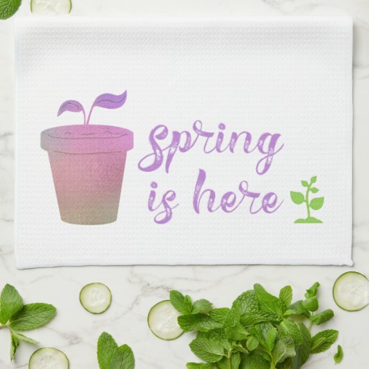 Paarse EN groene SPRING IS HIER Theedoek (Gevouwen)