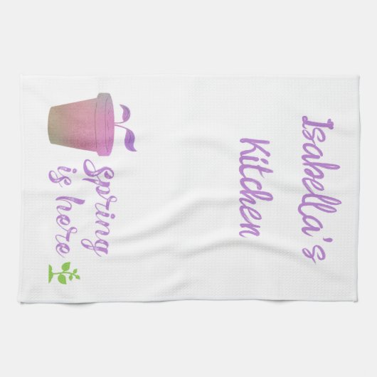 Paarse EN groene SPRING IS HIER Theedoek (Horizontaal)