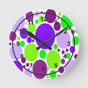Paarse en groene stippen ronde klok