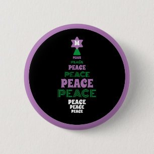 Paarse en groene Vrede Kerstboom Initiaal Ronde Button 5,7 Cm