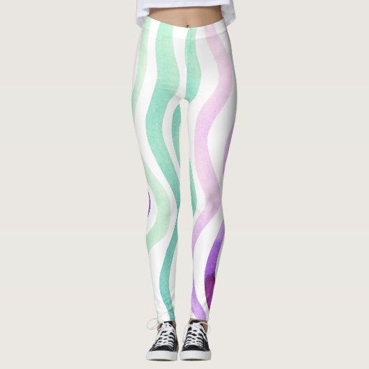 Paarse en groene waterverf leggings (Voorkant)