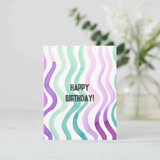 Paarse en groene waterverf op de Bday Kaart (Staand voorkant)