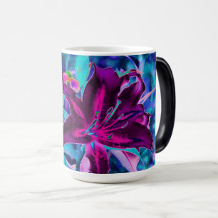 Paarse en heet roze abstracte oosterse leliebloeme magische mok