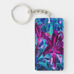 Paarse en hete roze abstracte oosterse leliebloeme sleutelhanger