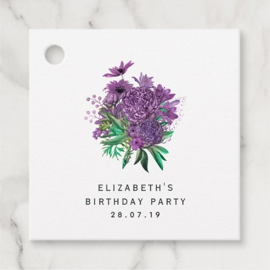 Paarse en Ivoor Bloemen Damask Bedankjes Labels (Voorkant)