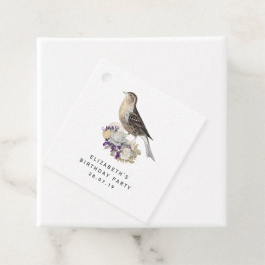 Paarse en Ivoor Bloemen Vogeldamast Bedankjes Labels (In situ)