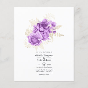 Paarse en ivoorkleurige bloemen bruiloftsinvitatie flyer