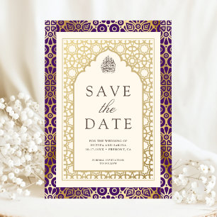Paarse en ivoorkleurige islamitische boog moslimhu save the date
