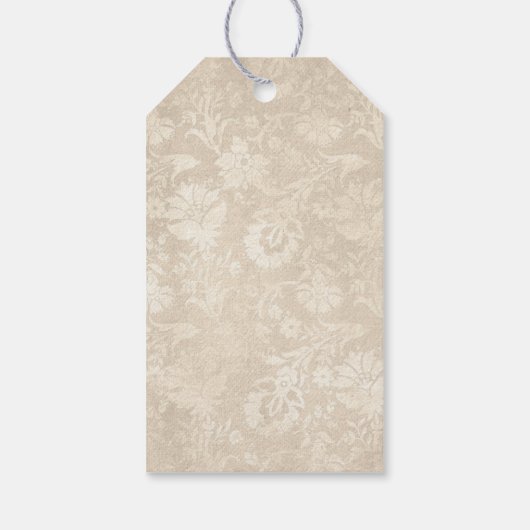 Paarse en ivoorkleurige pauwdamask cadeaulabel (Achterkant)