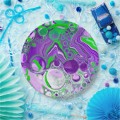 Paarse en kalkgroene marmer-fluid-kunst papieren bordje (Feest)