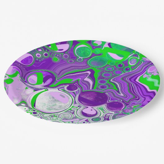 Paarse en kalkgroene marmer-fluid-kunst papieren bordje (Gekanteld)