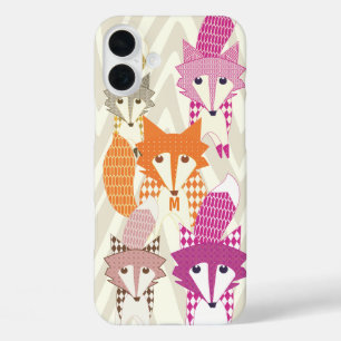Paarse en koraal  Fox Art Red Retro iPhone 16 Plus Hoesje